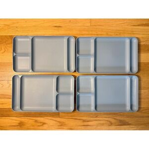 Tupperware Dining TV Trays Set of 4 BLUE 1535 Lap Divided Dinner #1535 VTG Retro